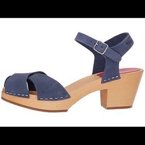 Swedish Hasbeens Mirja Sandals in Blue Nubuck NWOT